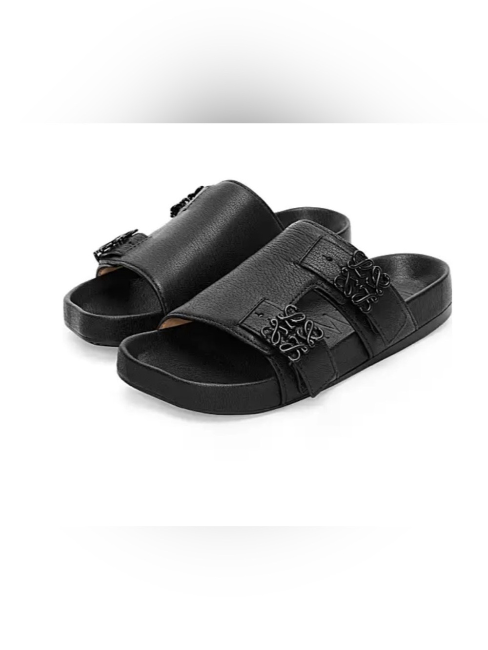 Loewe Black Anagram-Buckle Leather Slides